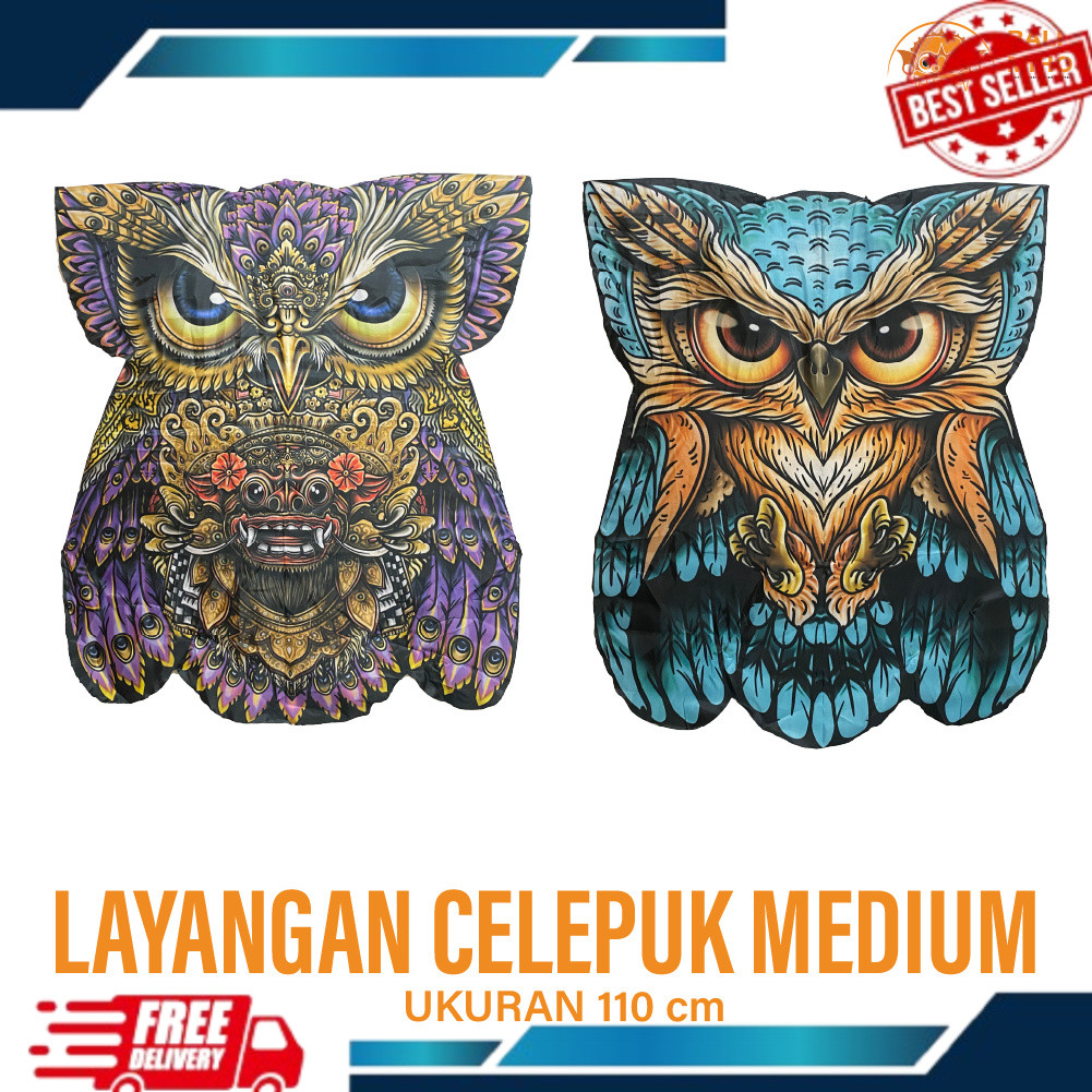 Layangan  Celepuk Print Medium  - Layangan Celepuk 1,1 meter - Layangan Burung Hantu - Layangan Lipa