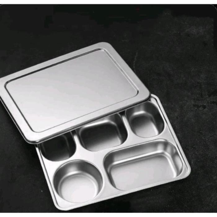 lunch box 5 sekat / piring makan stainless stell 5 sekat / wadah saji stainless 5 sekat / lunch box