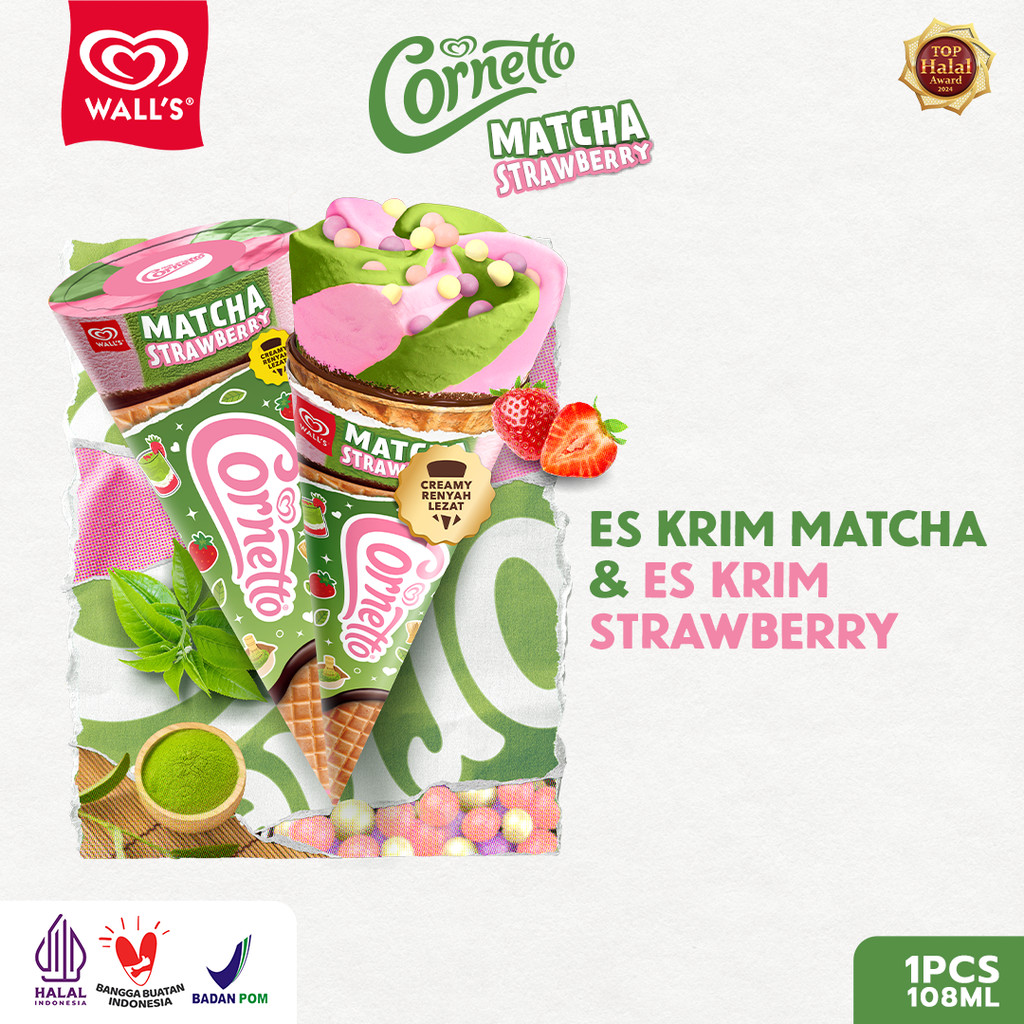 Cornetto Matcha Strawberry 108ml - Wall's Ice Cream / Es Krim