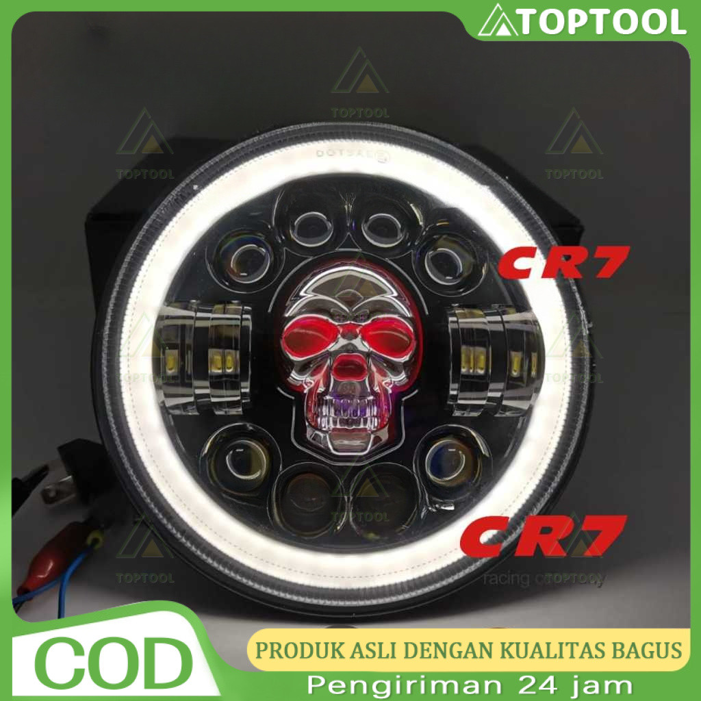 Lampu Tembak LED Bulat 7" Motif Tengkorak Daymaker 40W 12 Chip Super Terang Universal Mobil Jeep Off