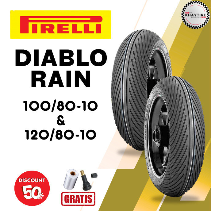 SEPASANG Ban Motor PIRELLI DIABLO RAIN 100/80 & 120/80 RING 10 Tubeless