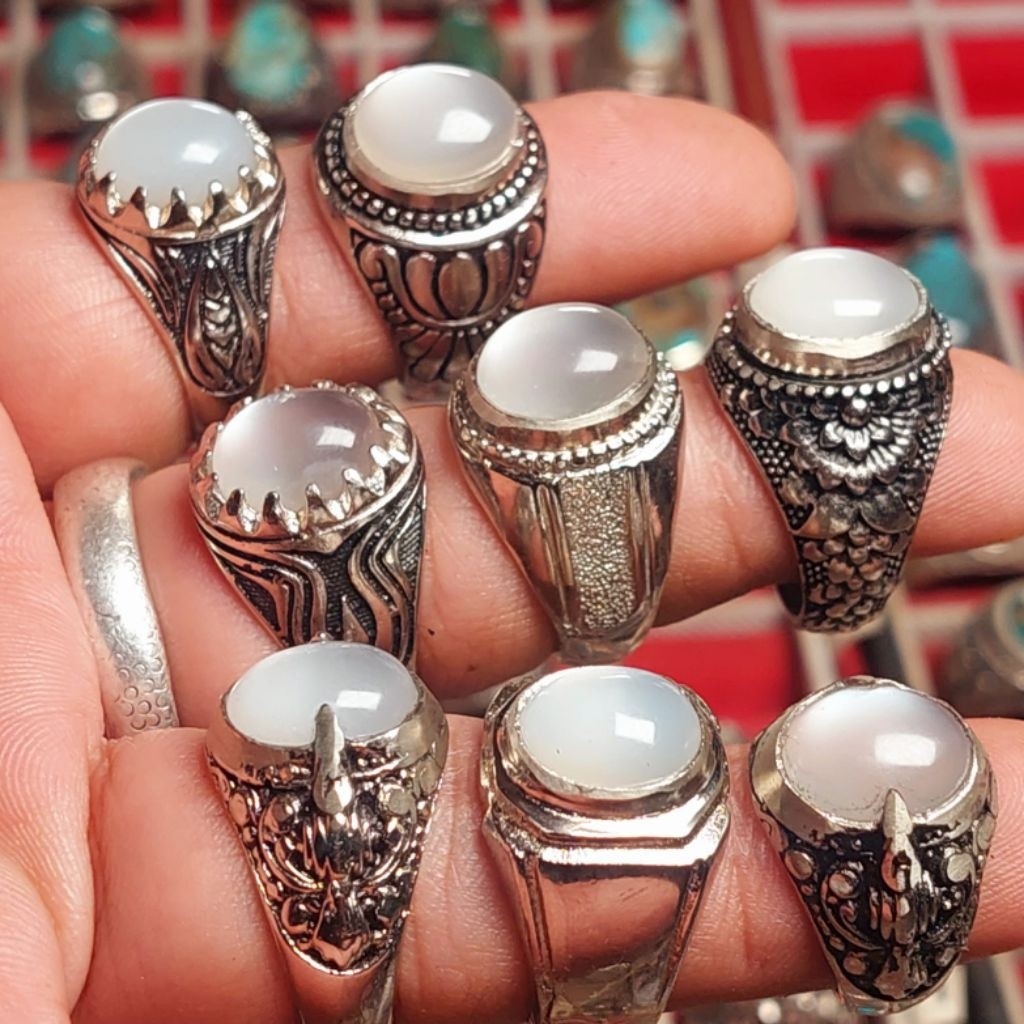 Cincin biduri bulan air brush 12mm ring cakar bali / biduri airberas  putih
