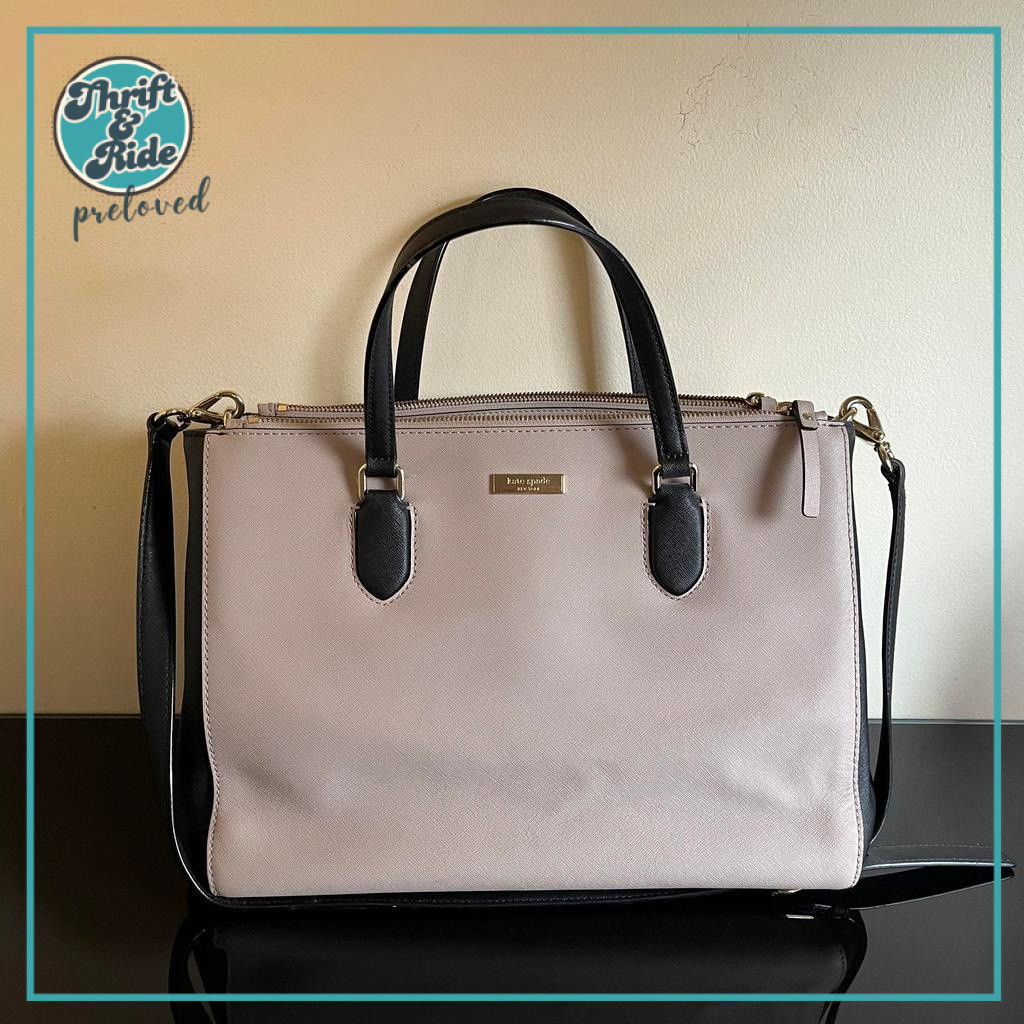 Tas KS Tote Bag Besar Muat Laptop Macbook 13inch Pink Hitam Wanita - Preloved Ori