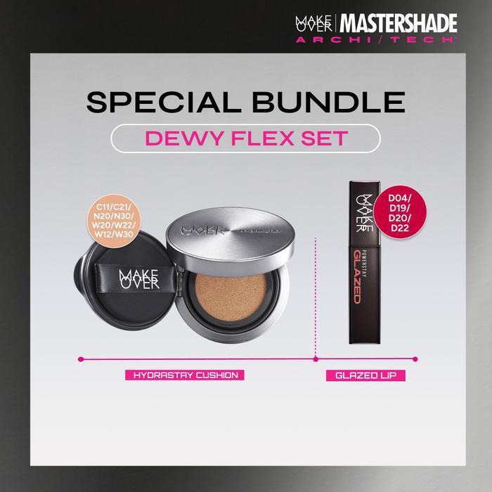MAKE OVER Dewy Flex Set: Hydrastay Prismatic Glass Cushion + Powerstay Glazed Lock Lip Pigment - Pak