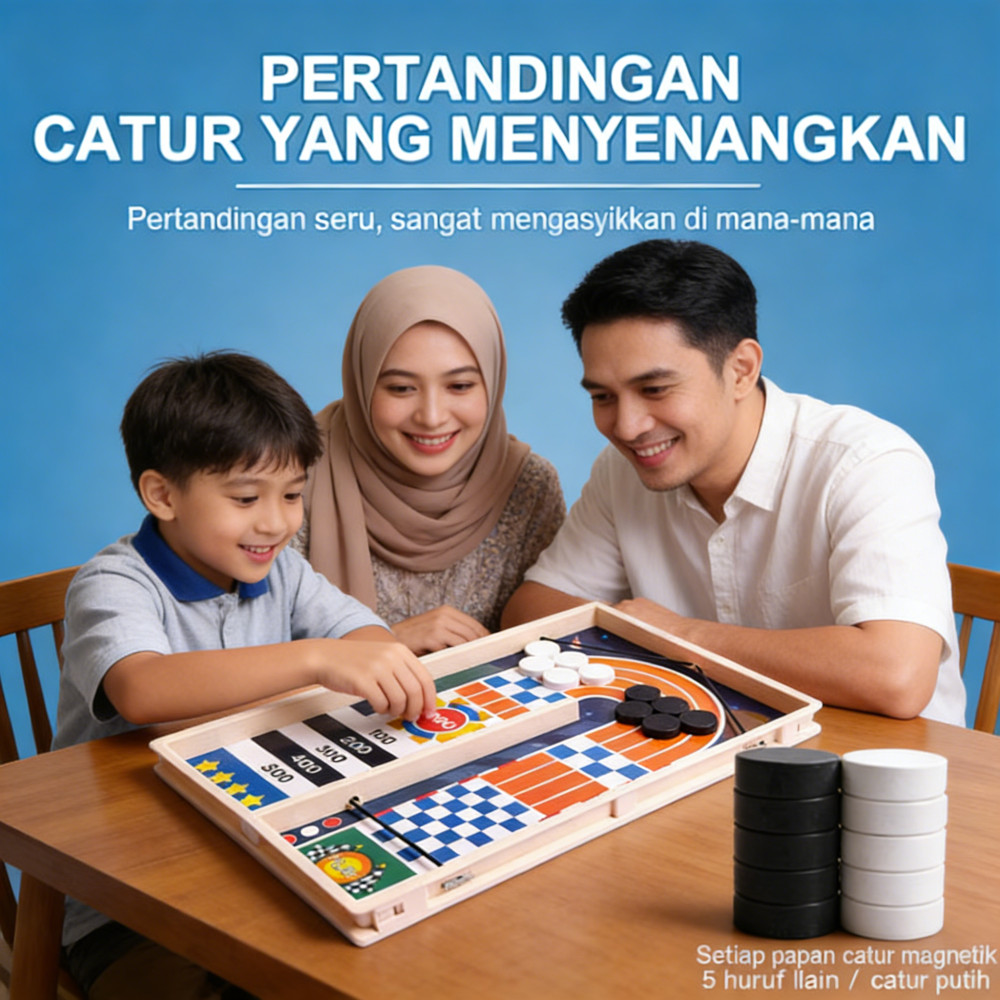 Permainan Papan Anak Ice Hockey Bouncing Kayu Board Game Catapult Catapult