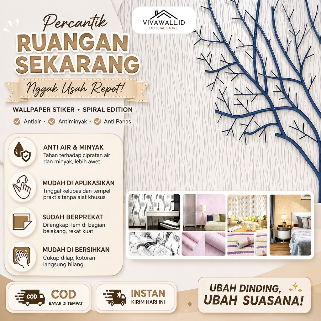Wallpaper Stiker Dinding Spiral & Garis Gelombang Hitam Praktis Coklat Abu Cakra Lingkaran Coklat GH