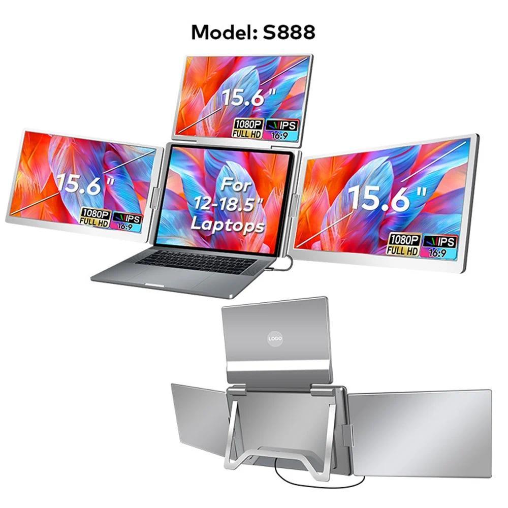 Triple Screen Portable LCD Backlit Monitor FHD Display Secondary Screen Connected to Notebook with 1