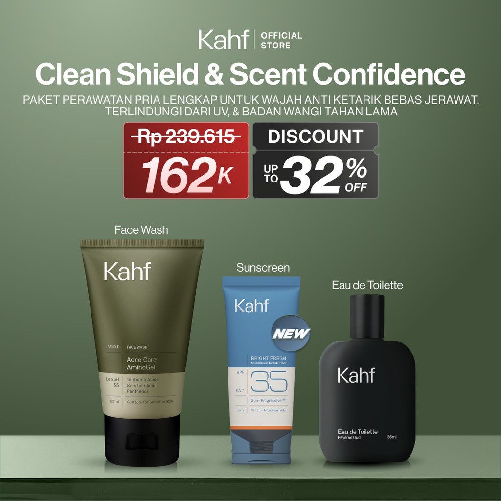 KAHF CLEAN SHIELD & SCENT CONFIDENCE MEN'S CARE BUNDLE 3IN1 SKINCARE SET - Face Wash, Sunscreen Mois