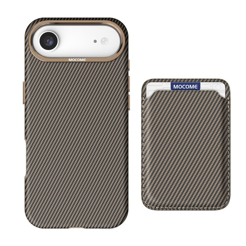 Casing Ponsel Magnetik PC Kulit Tekstur Serat Karbon Mewah untuk iPhone 17 Air 2025 dengan Kantong K