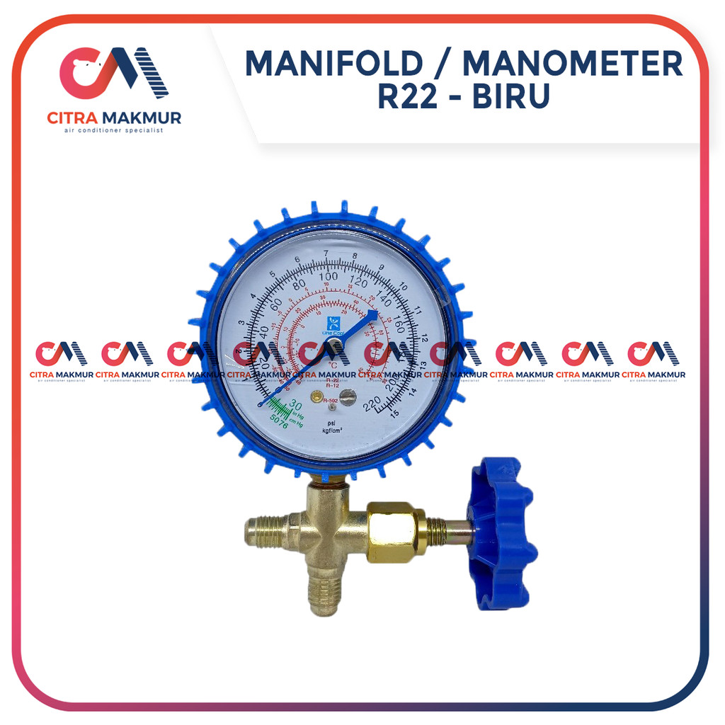 Manifold Single R22 Alat Test Freon AC Kulkas Refrigerant Single High Low Biru One Cool Polos