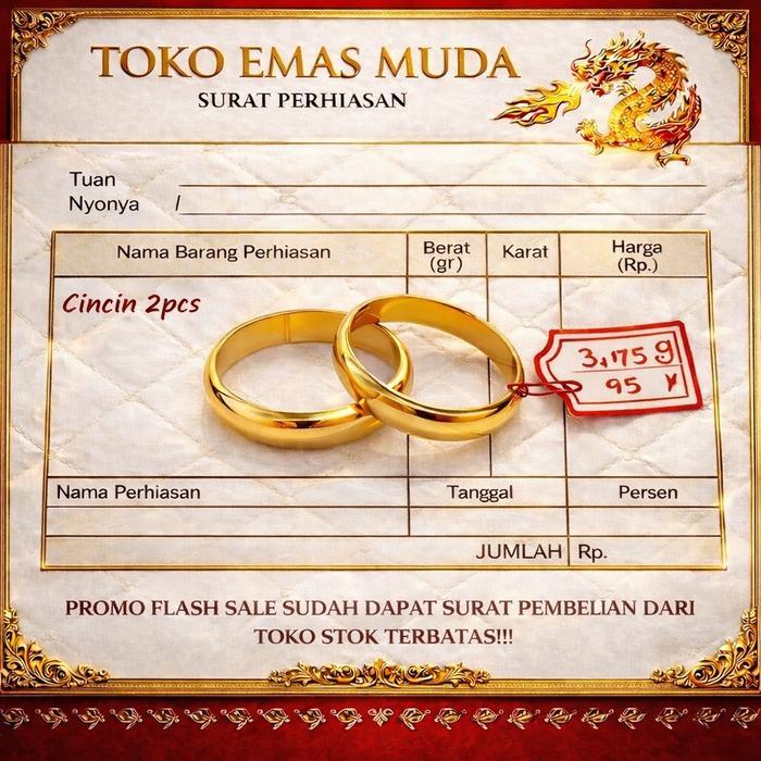 Cincin COUPLE 2pcs Emas Muda Asli Berat 2gram Kadar 875 Ada Surat