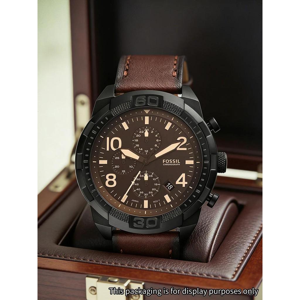 Jam Tangan Pria Fossil FS5875 Bronson Men's Chronograph Quartz Watch Dark Brown Leather Strap Vintag