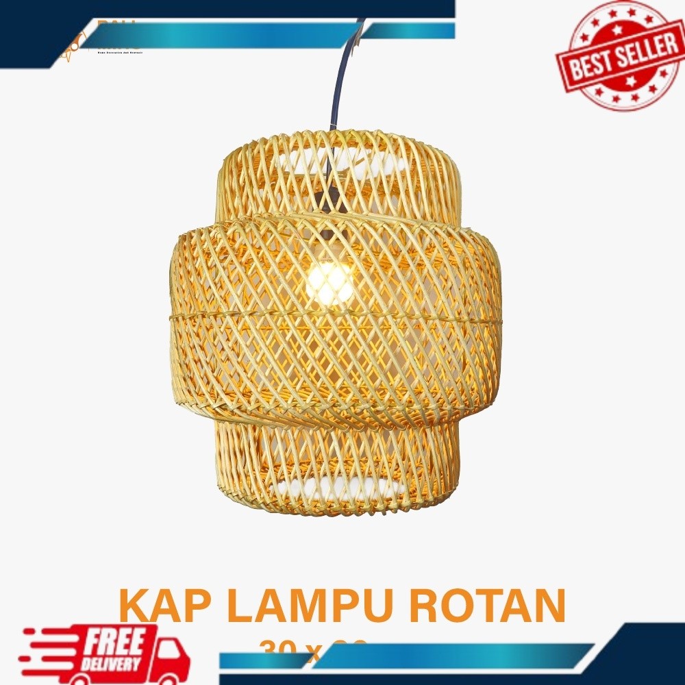 Kap Lampu Rotan Motif Permen - Lampu Rotan - Kap Lampu Hias - Rattan Lampshade - Lampu Unik - Lampu 