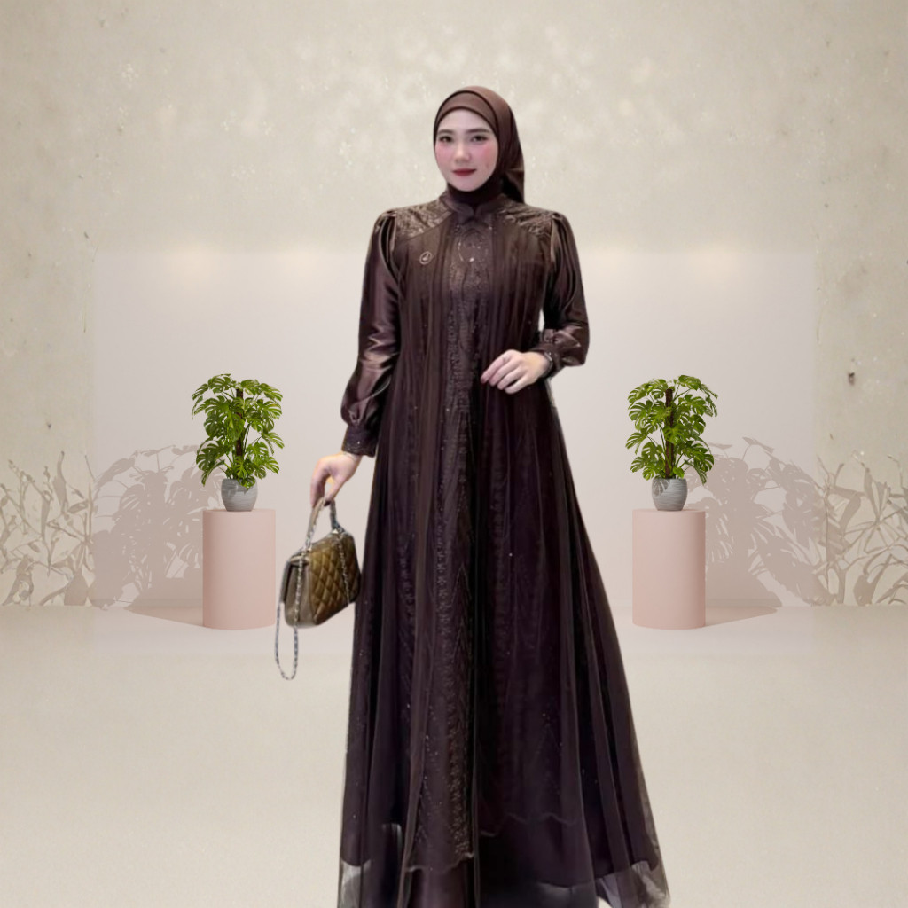 Leya Dress Terbaru Gamis Pesta Brokat Tille Bahan Velvet Premium Dress Mewah Simple Viral 2026