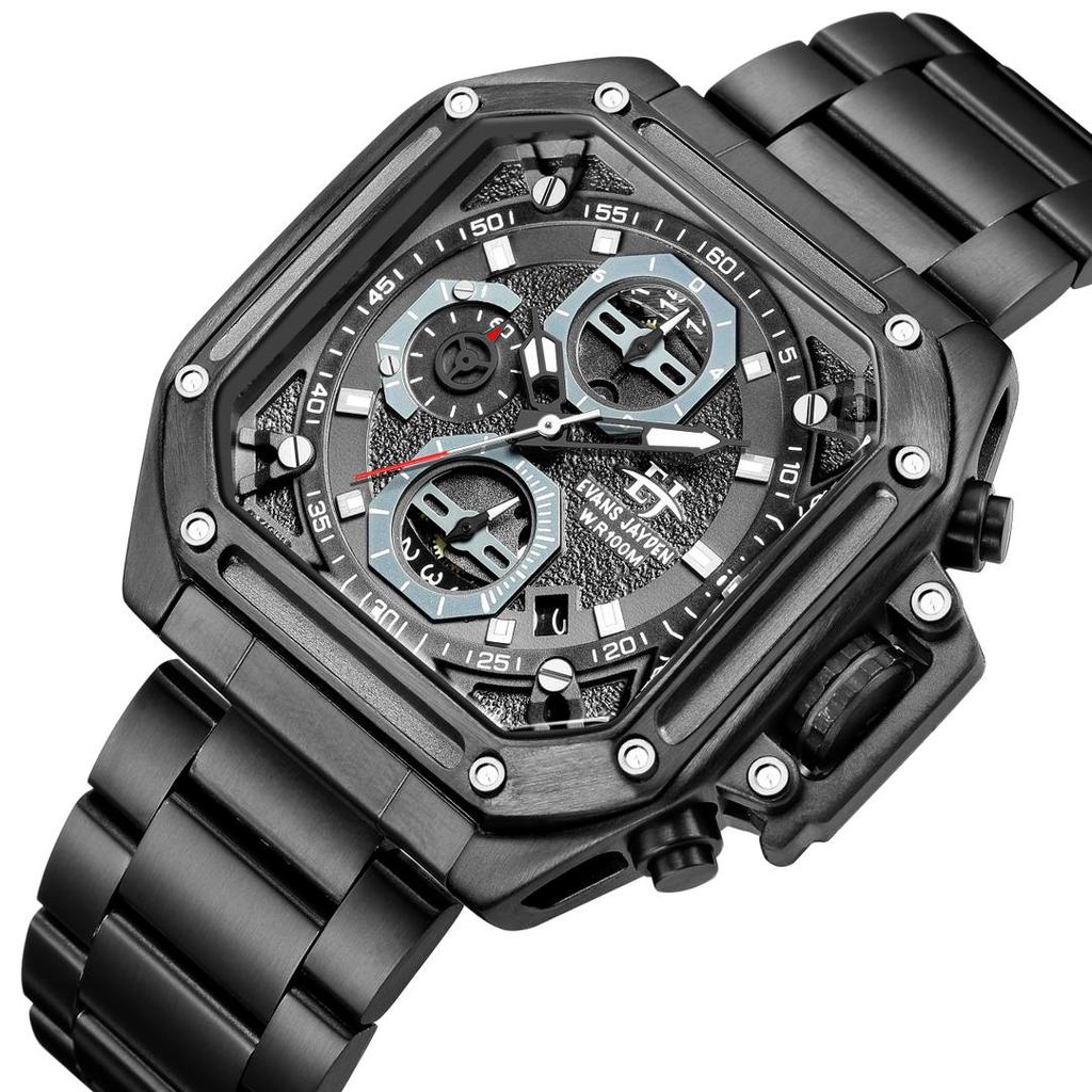 BUY 1 GET 1Evans Jayden Jam Tangan Pria EJ 9558 Rantai Stainless Steel Chronograph Kaca Sapphire Wat