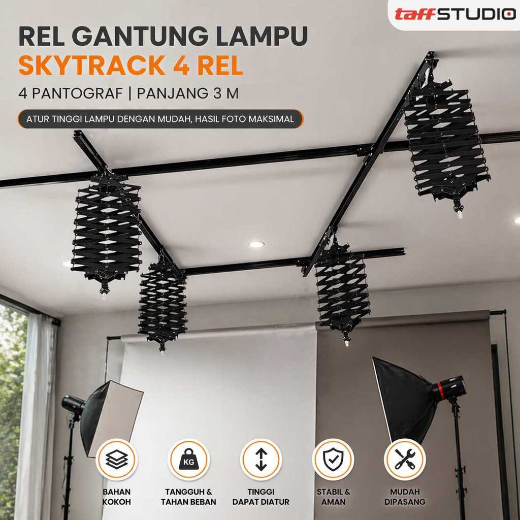 TaffSTUDIO Rel Gantung Lampu Studio Skytrack 4 Rel 4 Pantograf 3M - TS-443M - Tinari