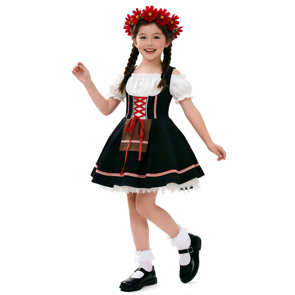 Bavarian dirndl dress, German Oktoberfest children's celebration costume, Halloween maid outfit