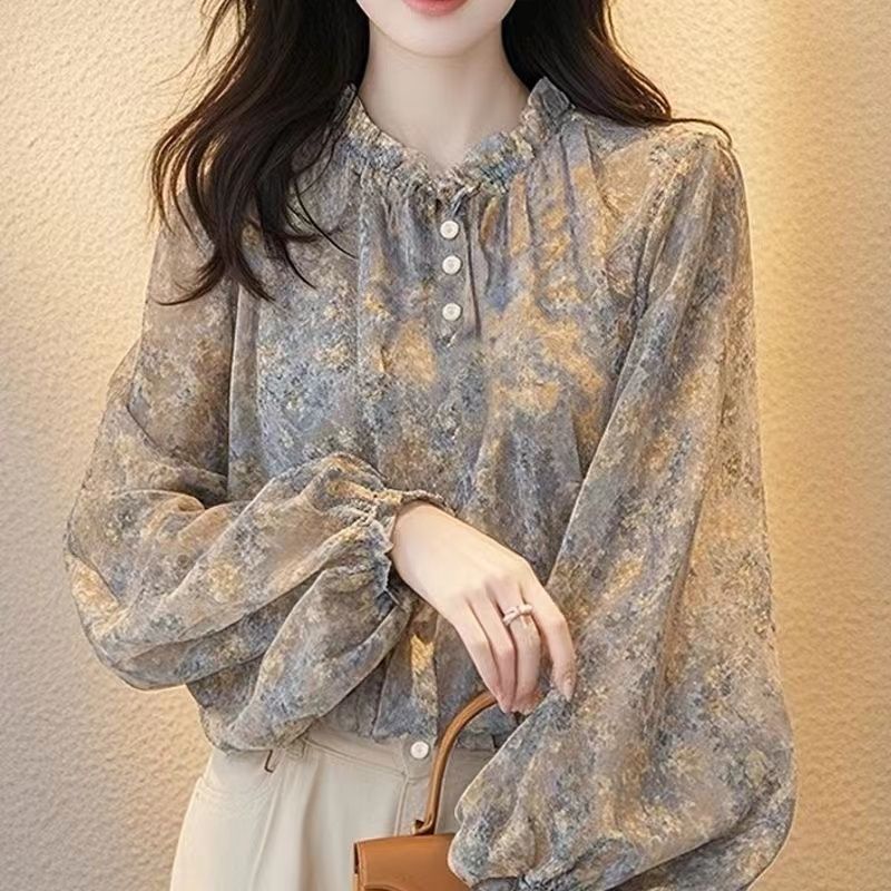 [COD]Atasan sifon motif bunga Prancis untuk wanita