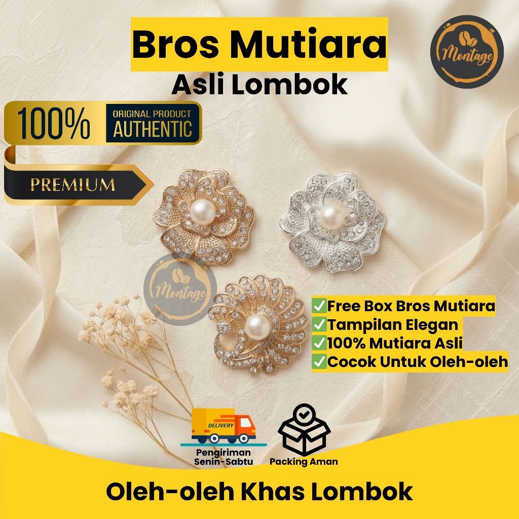 Bros Mutiara Air Tawar 100% Original - Bros Elegan Premium Hijab - Mutiara Asli Lombok