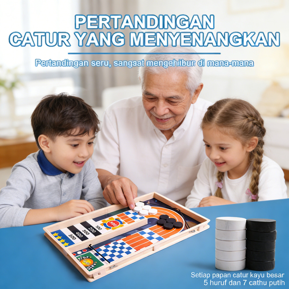 Permainan Anak Ice Hockey Catapult Board Kayu Bouncing Catur
