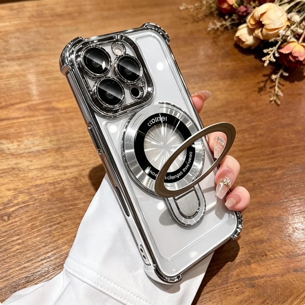 Casing HP Luxury 6D Plating Anti Shock untuk iPhone 17/16/15/14/13/12 Pro Max Transparan Magnetic de