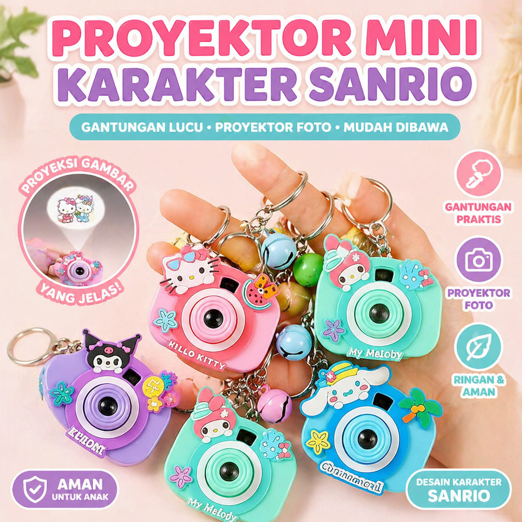 [TERMURAH] Gantungan Kunci Karakter Sanrio Proyektor, Aksesori Fashion OOTD Remaja & Anak Perempuan