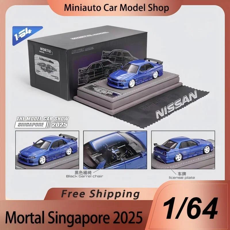 New In Stock  Mortal 1:64 Nissan S14 Singapore 2025 Edition Blue Nissan Gtr R34 Alloy Miniature Diec