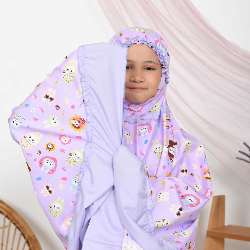 MUKENA ANAK LABUBU BABY UNGU,MUKENA ANAK LUCU,MUKENA ANAK VIRAL,MUKENA ANAK LABUBU CANTIK | mukena a