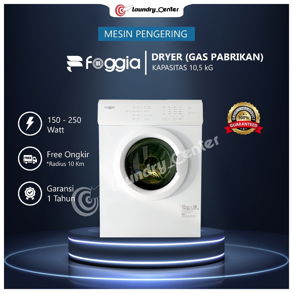 Mesin Pengering Pakaian Foggia 10.5kg Gas LPG