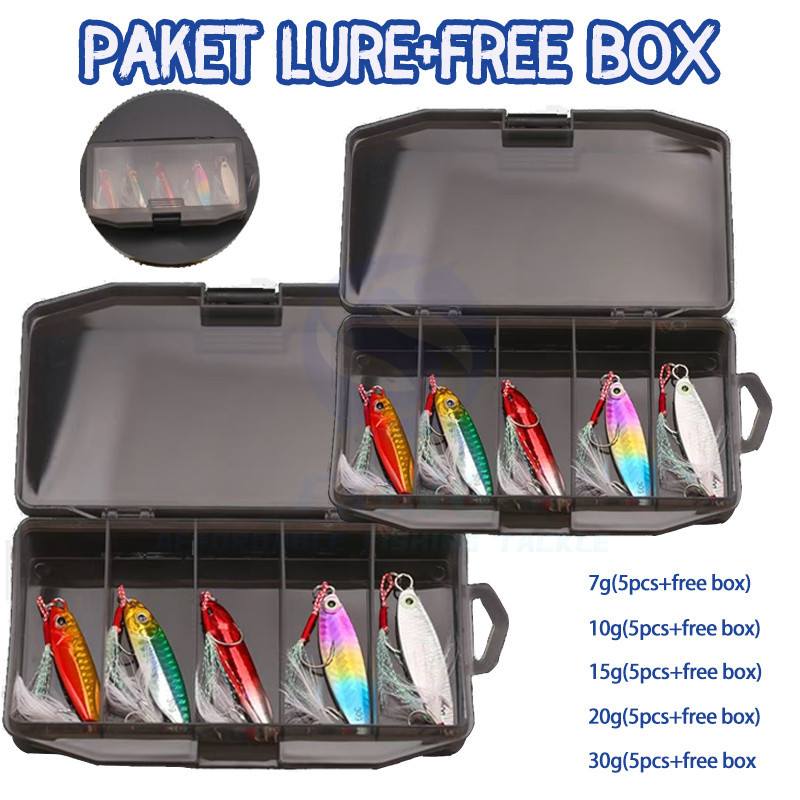 BARU 5PCS Set Box 7g/10g/15g/20g/30g  Paket lure casting hampala murah METAL JIG Set Box + box free 