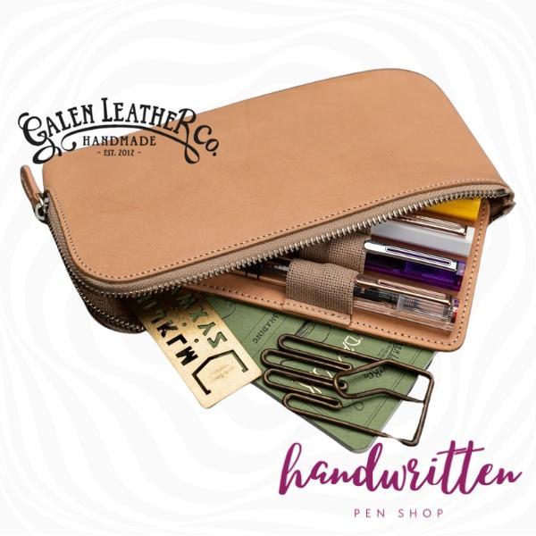 GALEN LEATHER Leather Slip-N-Zip 4 Slots Zippered Pen Pouch