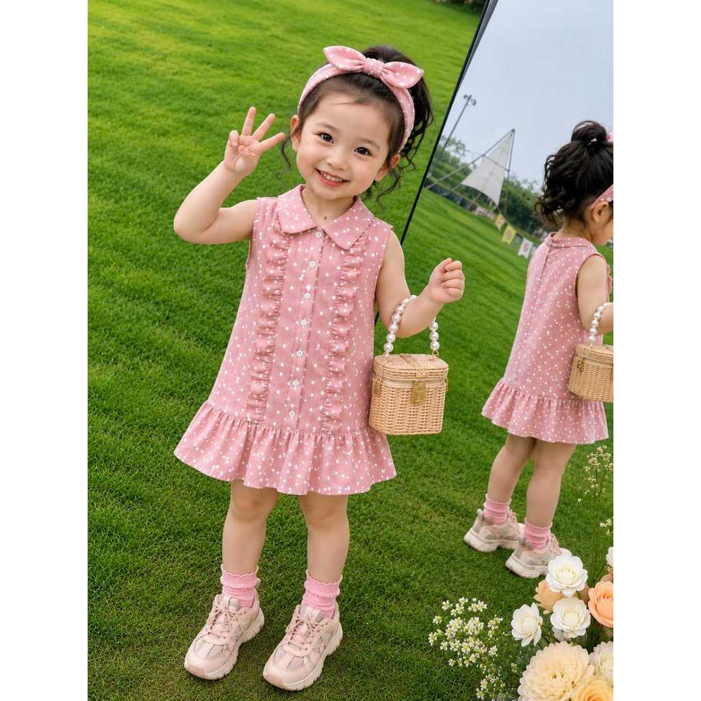 Naphine Dress Anak Perempuan Bahan Crinkle Polkadot Premium Usia 12 3 4 5 6 Tahun - Dress Anak Polka