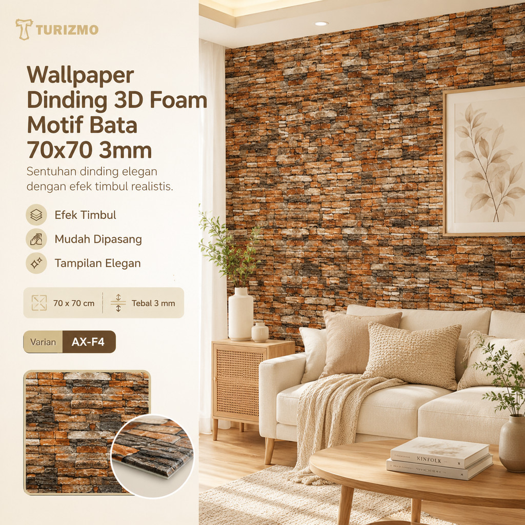 Wallpaper Dinding 3D Foam Motif Bata Panel Dekorasi Efek Timbul untuk Kamar, Ruang Tamu & Interior R