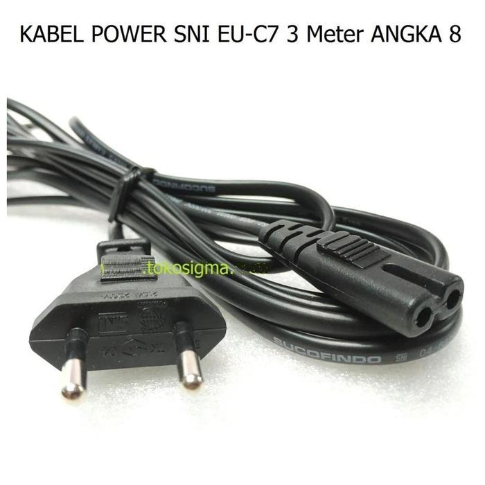 KABEL POWER cord C7 SNI 3 meter 3M 300cm bentuk ANGKA 8 untuk PRINTER RADIO CHARGER Proyektor Mini T