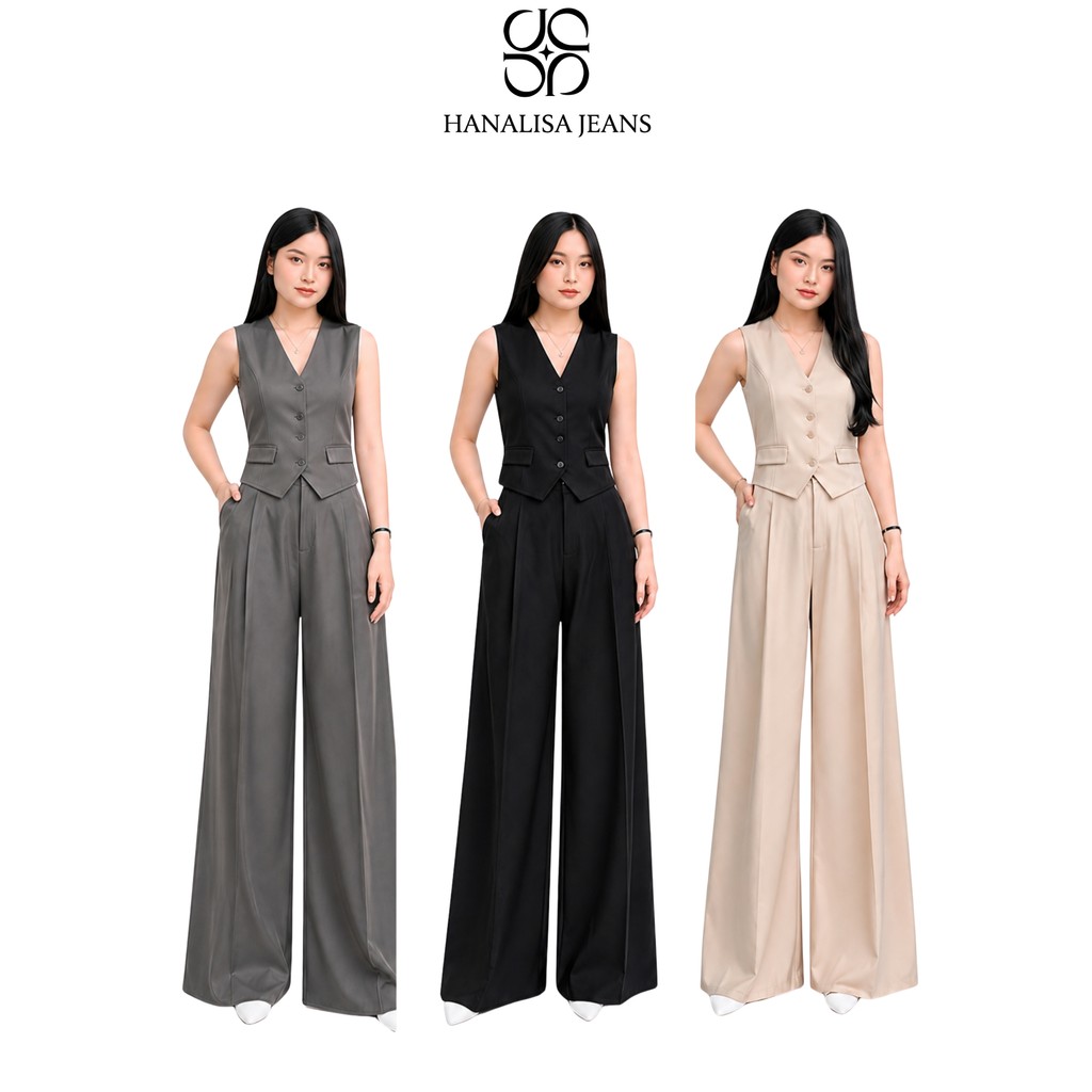Hanalisa Jeans - One Set Vest Celana Lavie Pants Kulot & One Set Rompi Wanita Bahan Semiwool Premium