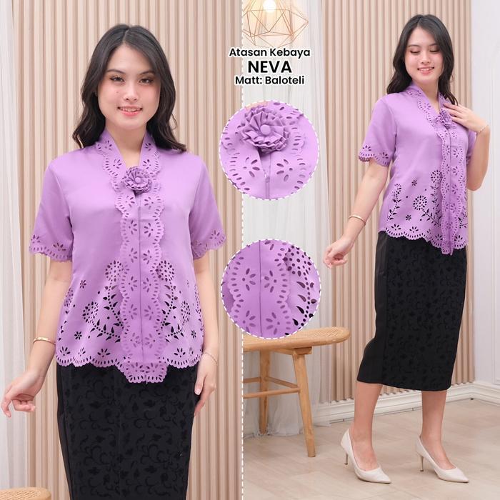 Terlaris Atasan Kebaya Encim Modern Laser Cut Kebaya Kartini Kebaya Wisuda Neva COD - LILAC, M