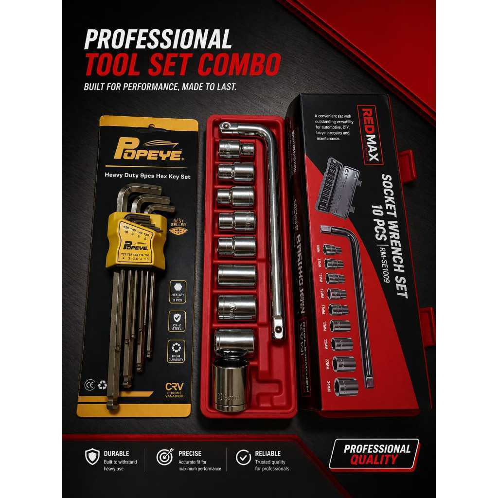 kunci shock set  lengkap10 pcs + kunci l set lengkap 9pcs tersedia juga kunci shok tekiro
