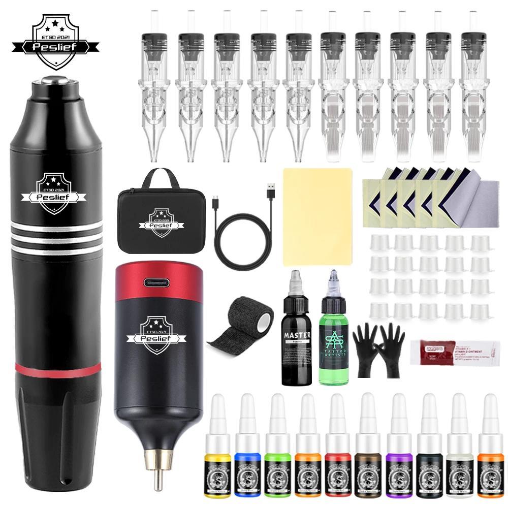 Kit Tato Nirkabel Profesional Baru 55Pcs Lengkap dengan Mesin Tato Secant Fog dan Catu Daya Tato Nir