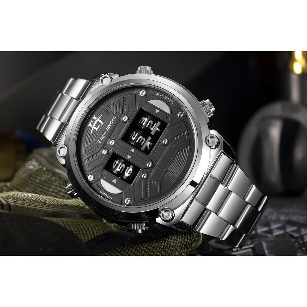 Evans Jayden Jam Tangan Pria 9424 Rantai Stainless Steel Turbine Water Resistant 3ATM Kaca Watches