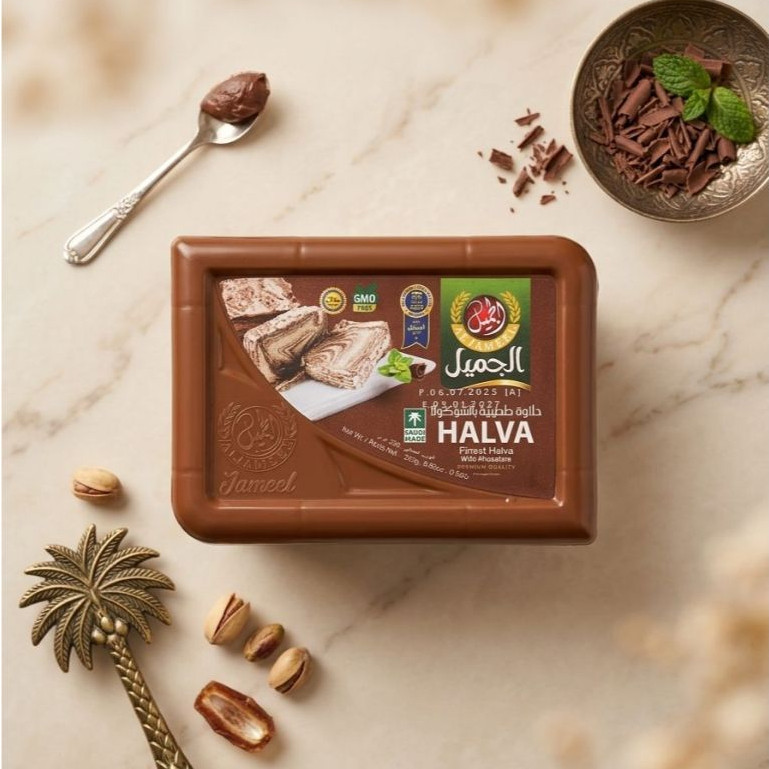 Halva Al-Jameel Tahinia Halawa Cokelat 250gr - Camilan Manisan Isian Roti Khas Arab Saudi