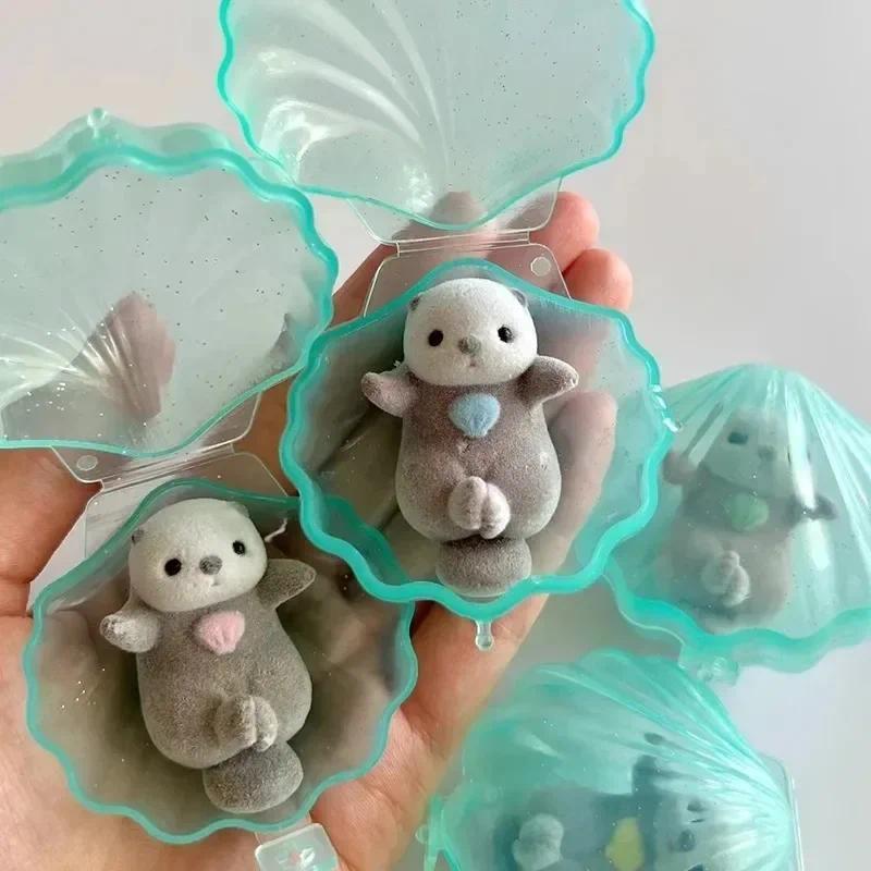Genuine YELL Gashapon Capsule Toy Flocking Hand in Hand Otter Kawaii Animals Figures Model Toy Deskt