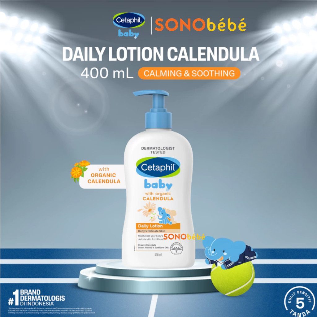 Cetaphil Baby with Organic Calendula Daily Lotion 400ml dengan Calendula, Glycerin, Sweet Almond Oil