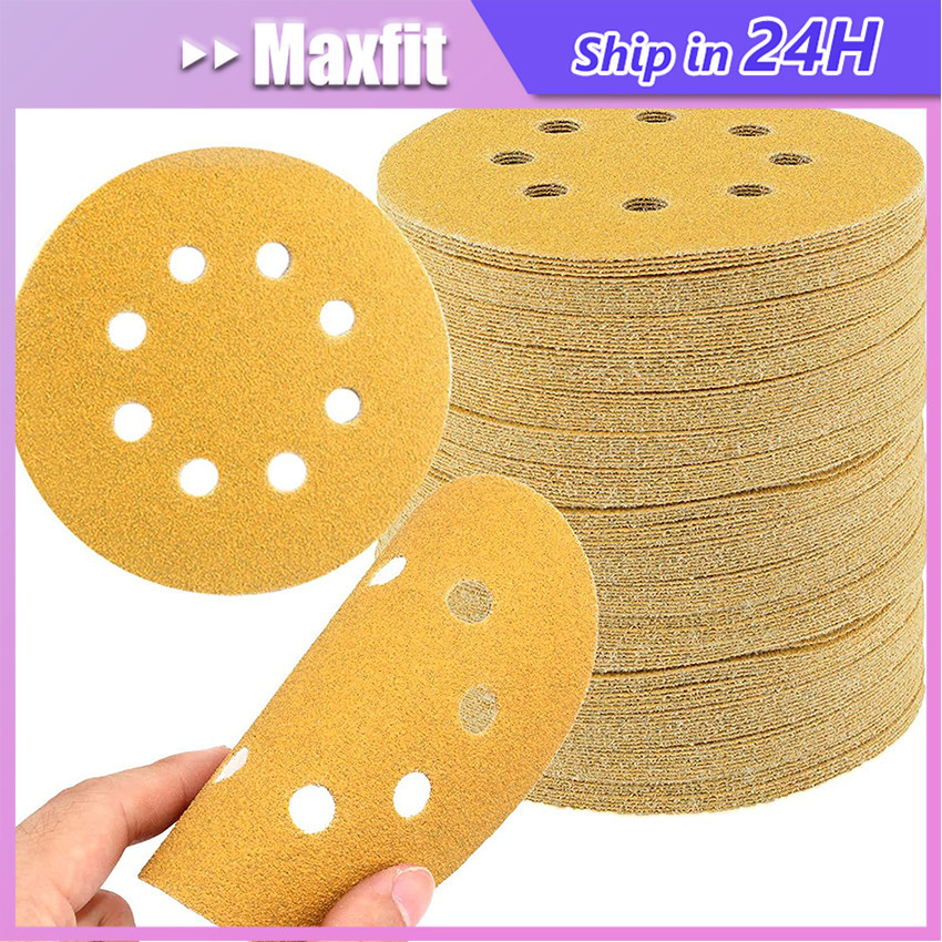 10PCS [Amplas Bulat Velcro] Amplas Bulat P80/120/240/400 5 inch 8 Lubang Tempel Sanding Disc Mata