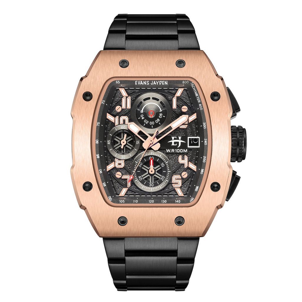 Evans Jayden Jam Tangan Pria 9612 Rantai Kaca Sapphire Chronograph Water Resistant 10 ATM Stainless 
