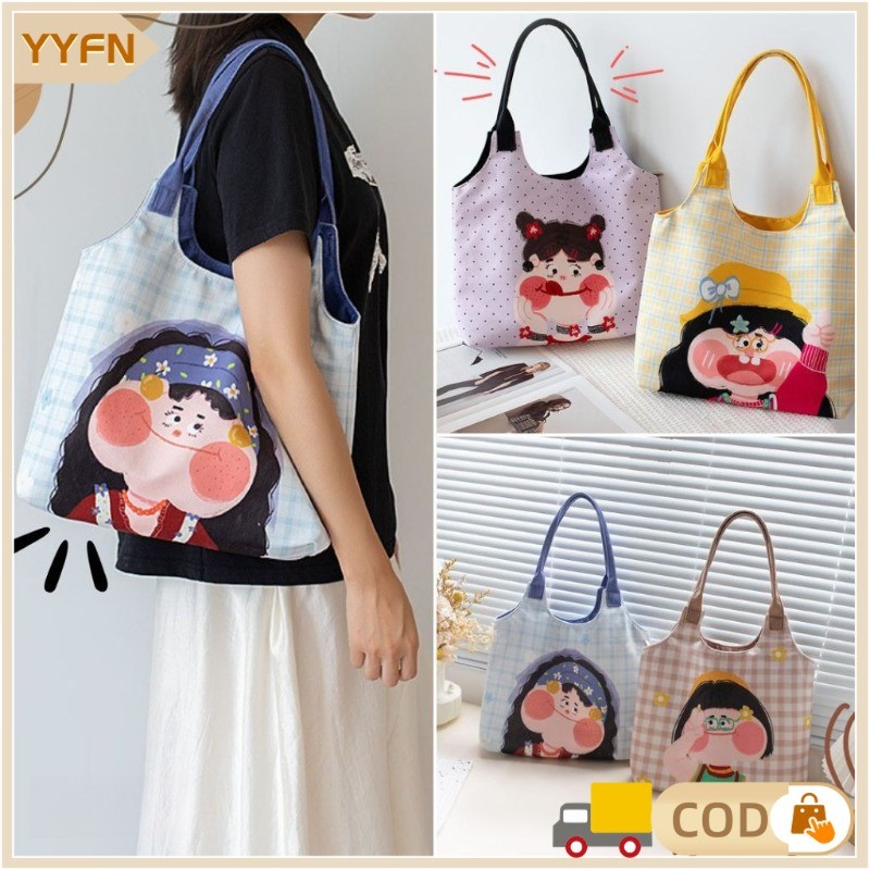 Tas Tote Wanita Lucu/ Tas Kanvas Karakter Lucu/Tas Selempang Wanita /Tas Laptop Tote Karakter Kartun
