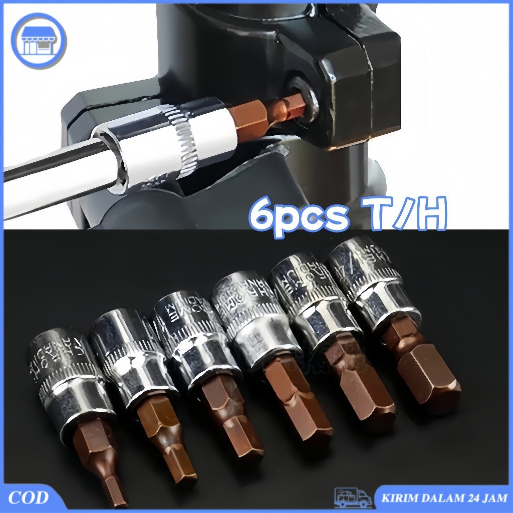 Set 6 Pcs Mata Sok Torx Bintang Impact, Mata Sok Hexagon 1/4 Inch