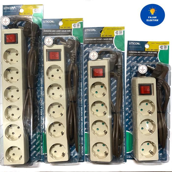 UTICON STOP KONTAK 6 LUBANG / STOP KONTAK UTICON + SWITCH + KABEL - 3 LUBANG