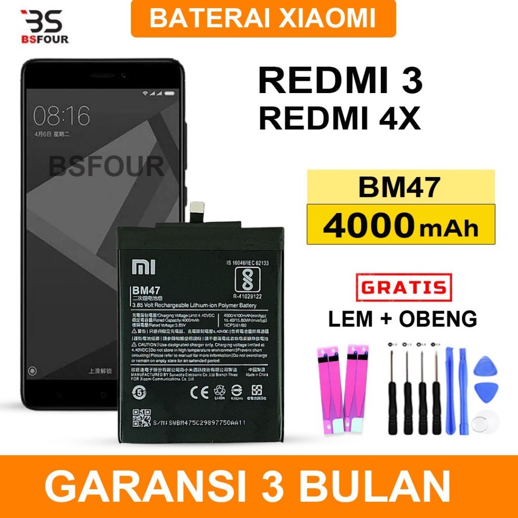 BATERAI Batre XIAOMI Redmi REDMI 3 / REDMI 4X BM47 Original ((Free Obeng+Lem))