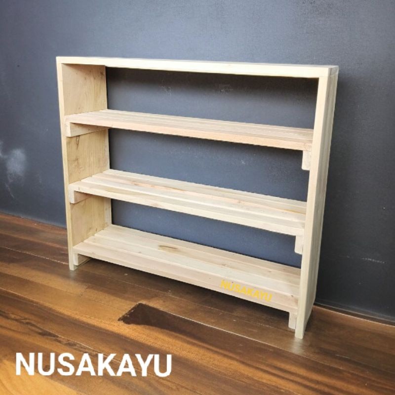 bahan full kayu Rak kayu susun serbaguna rak kosmetik rak mainan rak baju tempat alat perhiasan pita