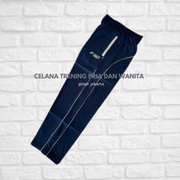 CELANA TRAINING PANJANG SAKU SLETING BAHAN TEBAL PRIA DAN WANITA - Lish Putih, L